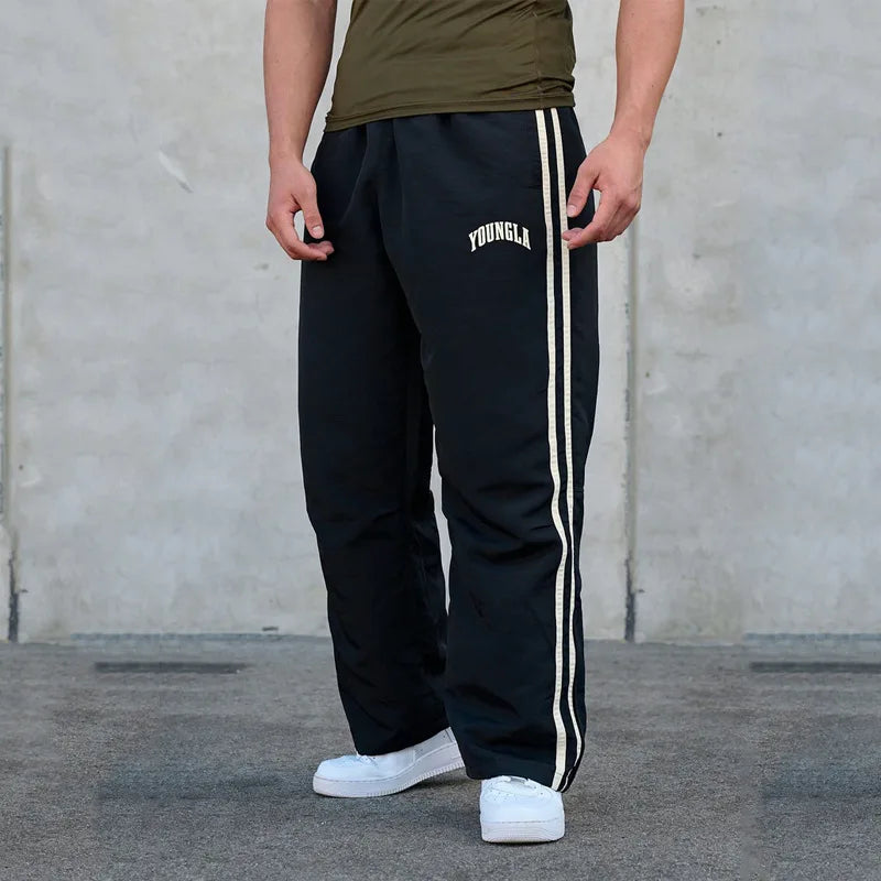 Jogger Men's Sweatpants Gym Sports Fitness Splicing Strips Printing Mid Waist Casual Pants Fashion Men Clothing Wide Leg Pan