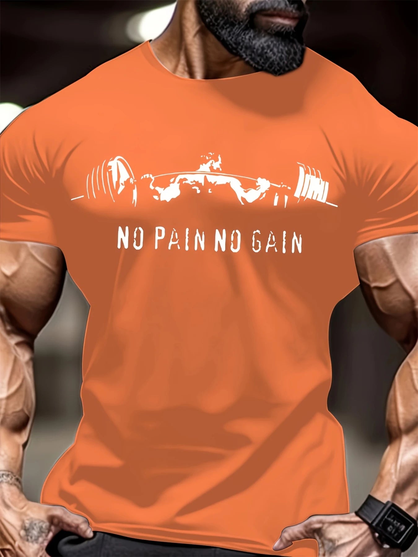 No Pain No Gain Muscle Man Lifting Iron Print Men's Fashion Comfy T-Shirt Oversized Round Neck Short Sleeve Tops Men's Clothing