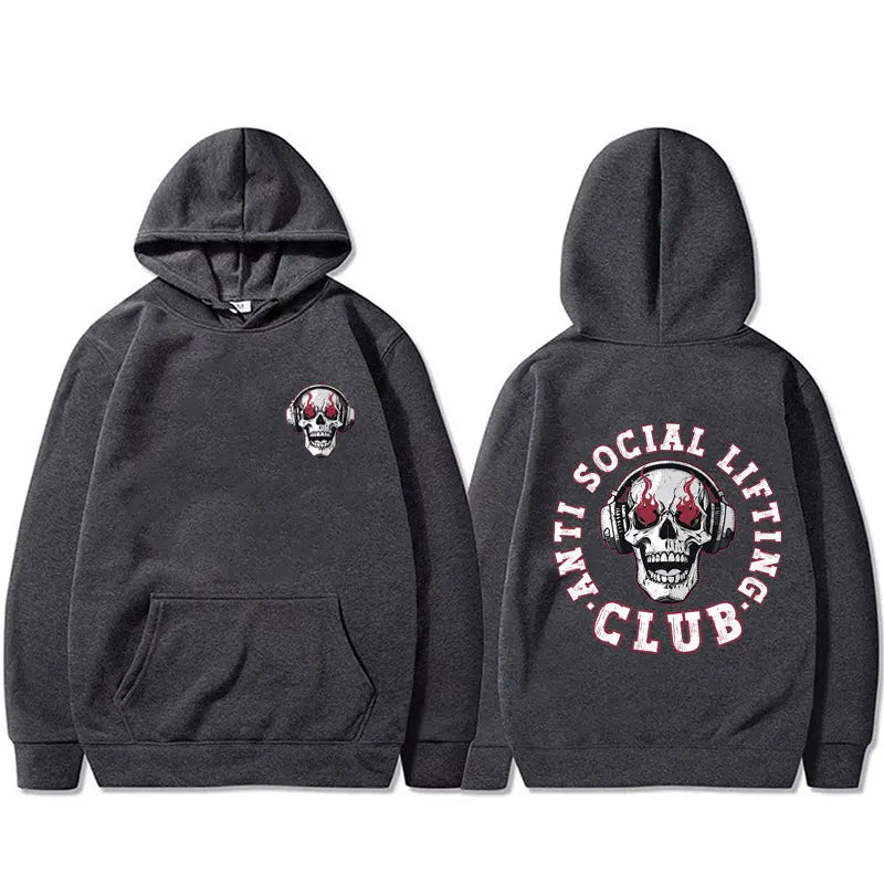 Anti Social Lifting Club Double Sided Print Hoodie Men Women Fashion Oversized Hooded Tracksuit Funny Skeleton Graphic Hoodies