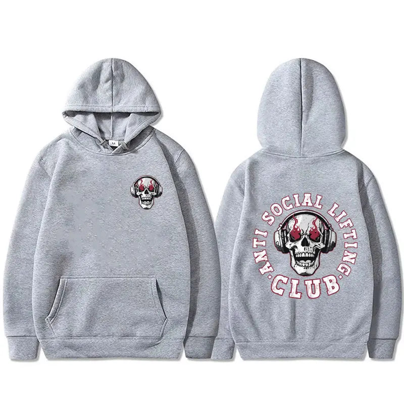 Anti Social Lifting Club Double Sided Print Hoodie Men Women Fashion Oversized Hooded Tracksuit Funny Skeleton Graphic Hoodies