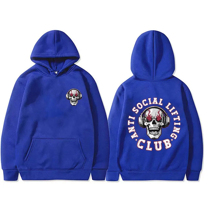 Anti Social Lifting Club Double Sided Print Hoodie Men Women Fashion Oversized Hooded Tracksuit Funny Skeleton Graphic Hoodies