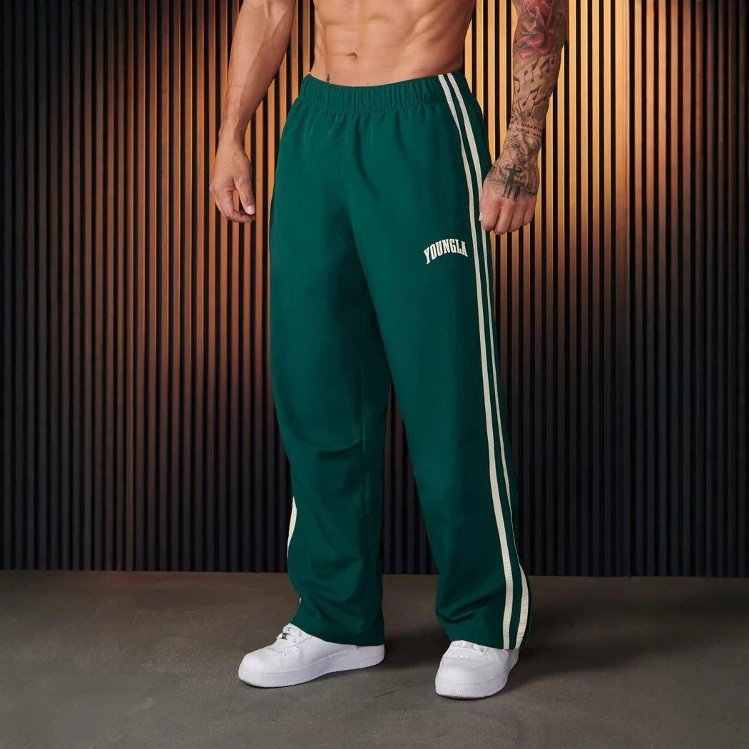 Jogger Men's Sweatpants Gym Sports Fitness Splicing Strips Printing Mid Waist Casual Pants Fashion Men Clothing Wide Leg Pan