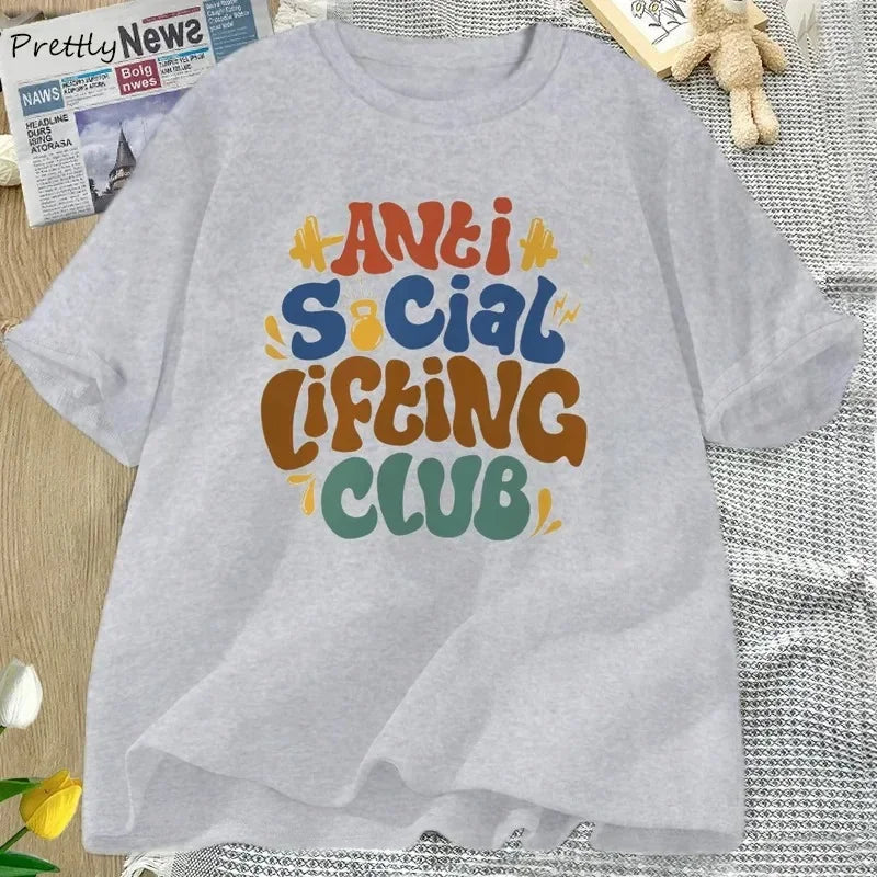 Anti Social Lifting Club Plus Size Retro Tshirt Women Casual Cotton Short Sleeve Tshirt  Tee T Shirt Female Clothing Winter