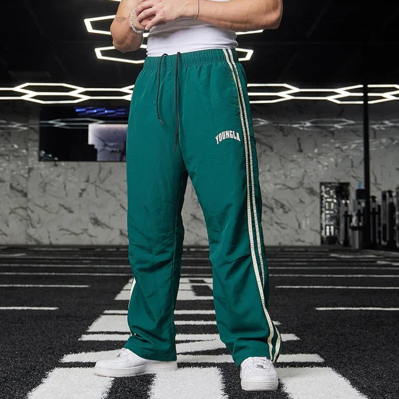 Jogger Men's Sweatpants Gym Sports Fitness Splicing Strips Printing Mid Waist Casual Pants Fashion Men Clothing Wide Leg Pan