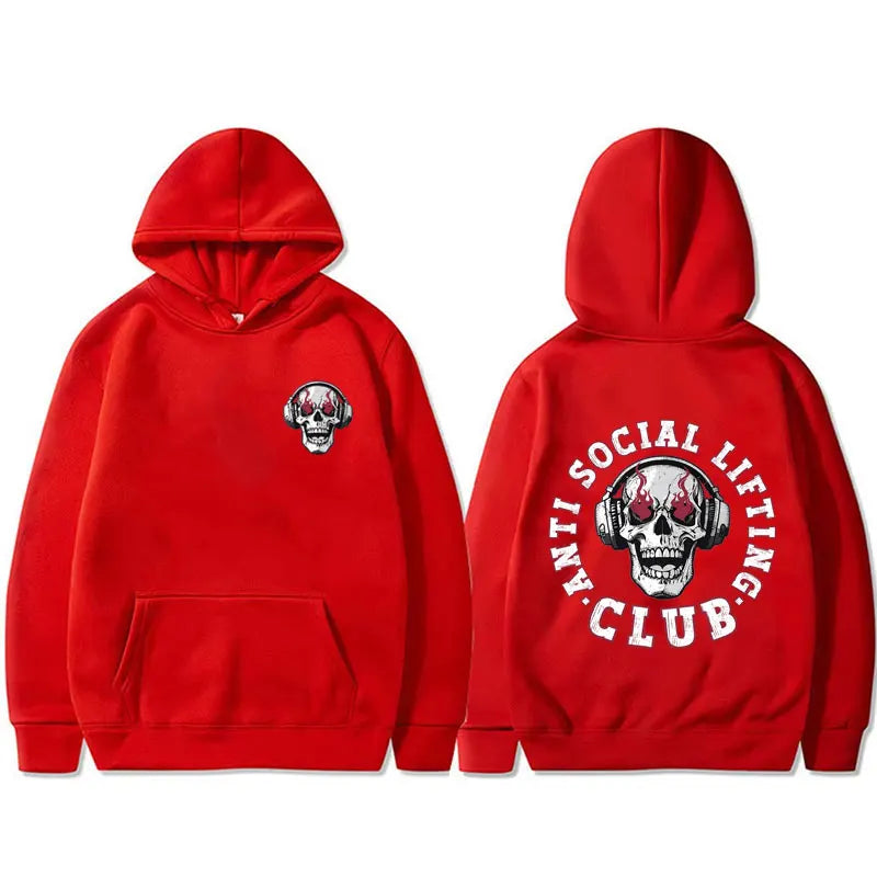 Anti Social Lifting Club Double Sided Print Hoodie Men Women Fashion Oversized Hooded Tracksuit Funny Skeleton Graphic Hoodies