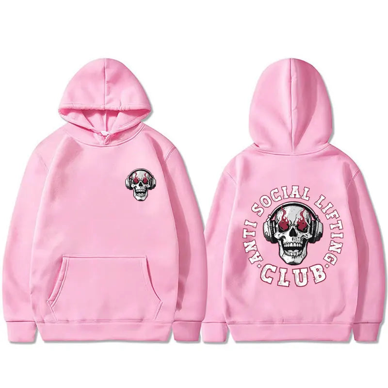 Anti Social Lifting Club Double Sided Print Hoodie Men Women Fashion Oversized Hooded Tracksuit Funny Skeleton Graphic Hoodies