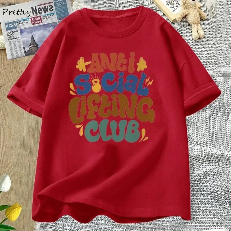 Anti Social Lifting Club Plus Size Retro Tshirt Women Casual Cotton Short Sleeve Tshirt  Tee T Shirt Female Clothing Winter