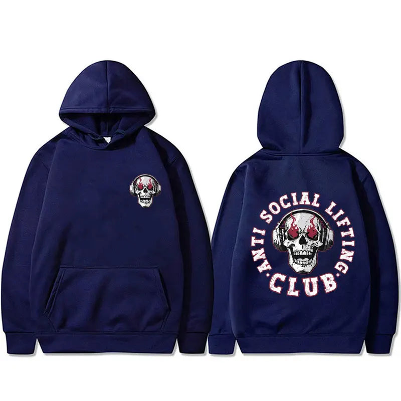 Anti Social Lifting Club Double Sided Print Hoodie Men Women Fashion Oversized Hooded Tracksuit Funny Skeleton Graphic Hoodies